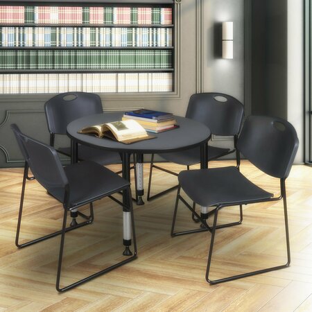 REGENCY Tables > Height Adjustable > Round Table & Chair Sets, 42 X 42 X 23-34, Grey TB42RNDGYAPBK44BK